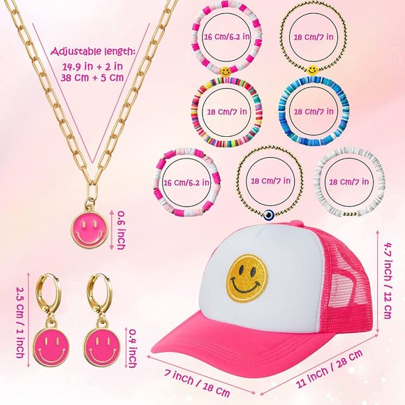 New 11 Preppy Jewelry Heishi Surfer Bracelets Smile Hat Y2K Kidcore Earr… - Picture 5 of 8